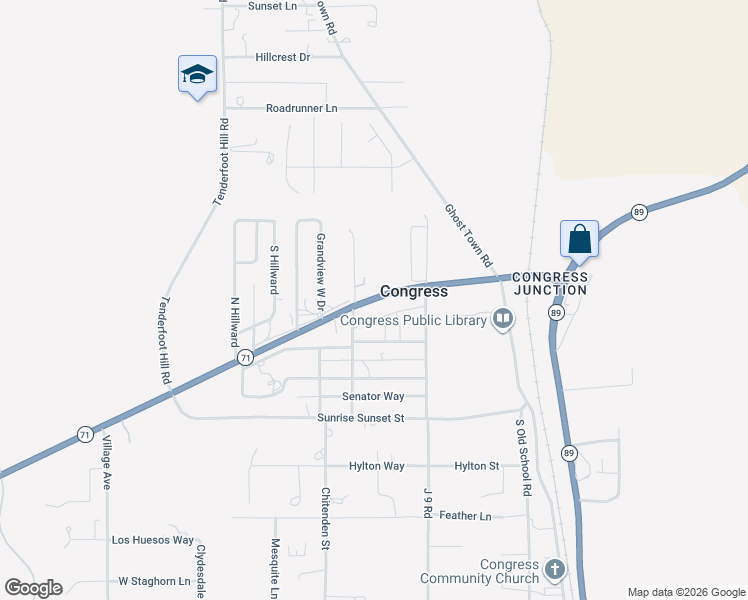 map of restaurants, bars, coffee shops, grocery stores, and more near 22595 Arizona 71 in Congress