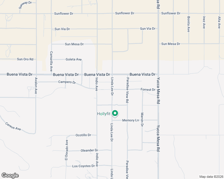 map of restaurants, bars, coffee shops, grocery stores, and more near 79740 Indio Avenue in Yucca Valley