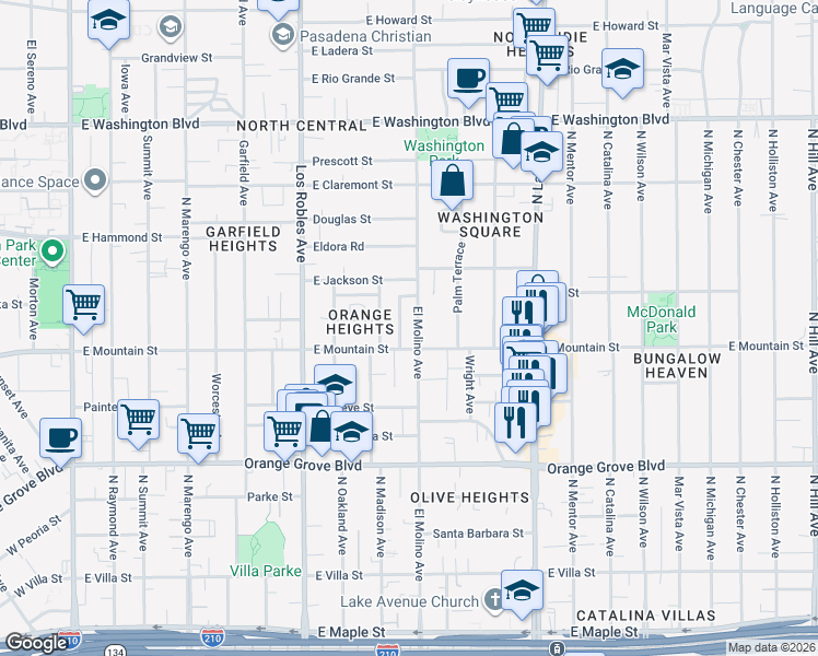 map of restaurants, bars, coffee shops, grocery stores, and more near 949 North El Molino Avenue in Pasadena