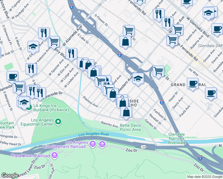 map of restaurants, bars, coffee shops, grocery stores, and more near 316 Raymond Avenue in Glendale