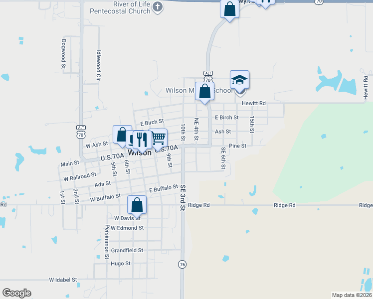 map of restaurants, bars, coffee shops, grocery stores, and more near 899 U.S. 70 Alternate in Wilson