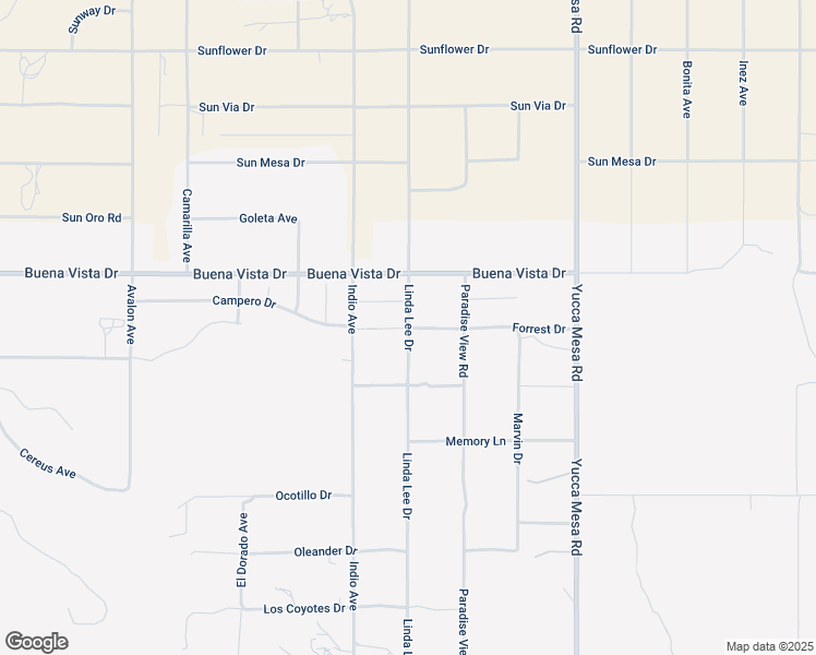 map of restaurants, bars, coffee shops, grocery stores, and more near 78650 Indio Avenue in Yucca Valley