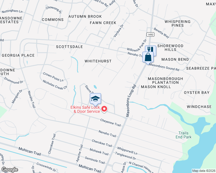 map of restaurants, bars, coffee shops, grocery stores, and more near 4236 Masonboro Loop Rd in Wilmington