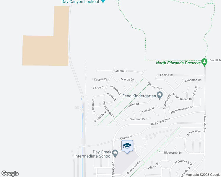 map of restaurants, bars, coffee shops, grocery stores, and more near 5030 Juneau Court in Rancho Cucamonga