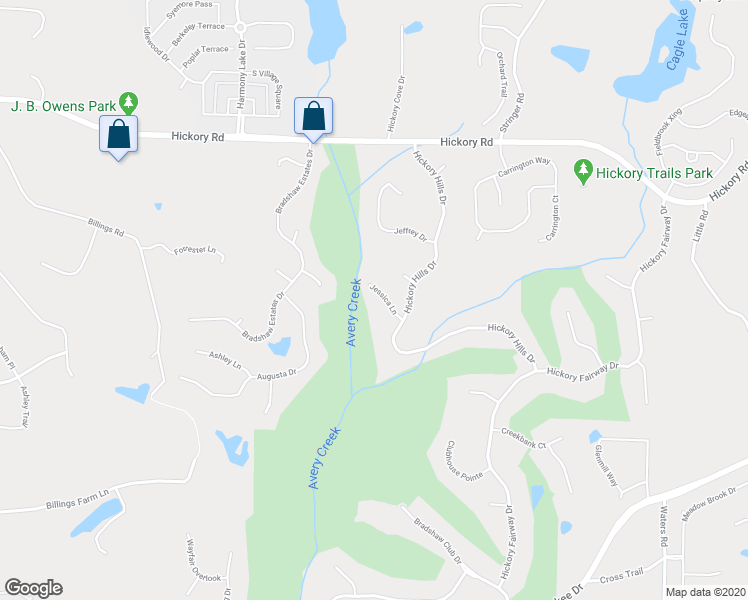 map of restaurants, bars, coffee shops, grocery stores, and more near 407 Jessica Lane in Woodstock