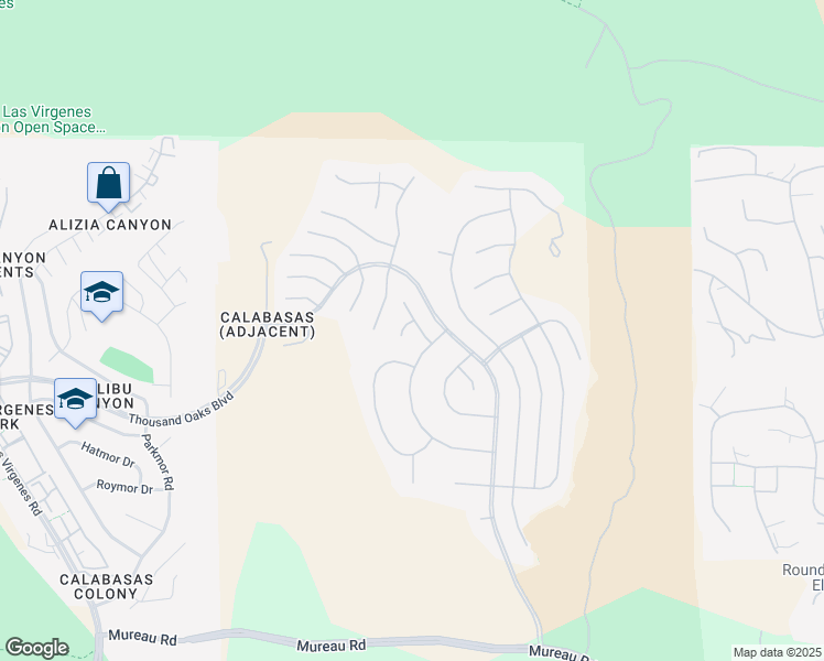 map of restaurants, bars, coffee shops, grocery stores, and more near 25717 Simpson Place in Calabasas