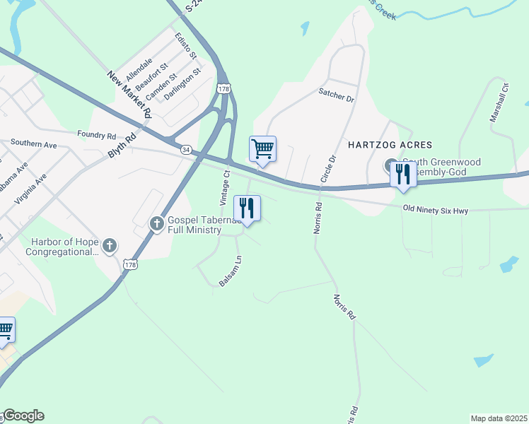 map of restaurants, bars, coffee shops, grocery stores, and more near 107 McQuay Trail in Greenwood