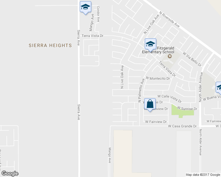 map of restaurants, bars, coffee shops, grocery stores, and more near 3444 North Flame Tree Avenue in Rialto