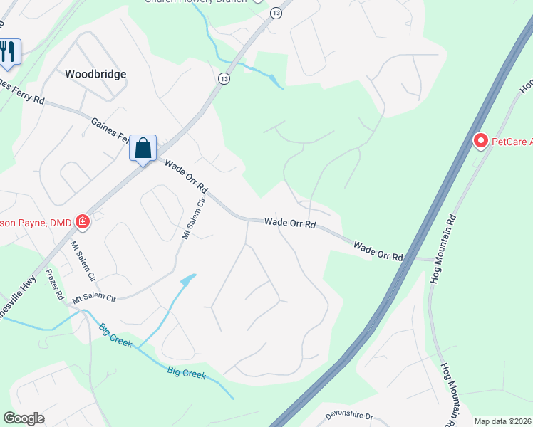 map of restaurants, bars, coffee shops, grocery stores, and more near 6089 Wade Orr Road in Flowery Branch