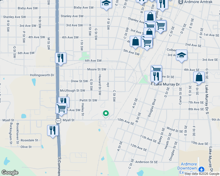 map of restaurants, bars, coffee shops, grocery stores, and more near 906 F Street Southwest in Ardmore