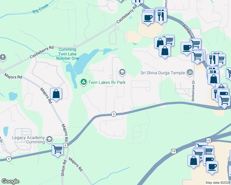 map of restaurants, bars, coffee shops, grocery stores, and more near 3102 Glen Wallace Drive in Cumming