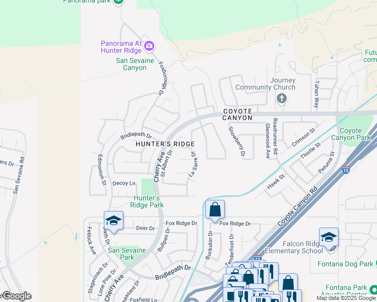 map of restaurants, bars, coffee shops, grocery stores, and more near 14911 Southend Street in Fontana