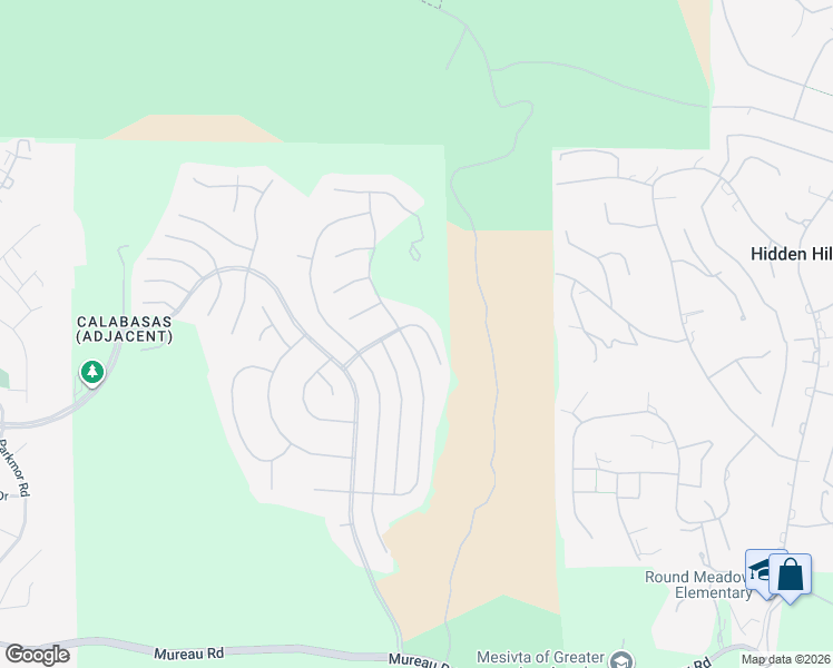 map of restaurants, bars, coffee shops, grocery stores, and more near 25448 Cumberland Lane in Calabasas