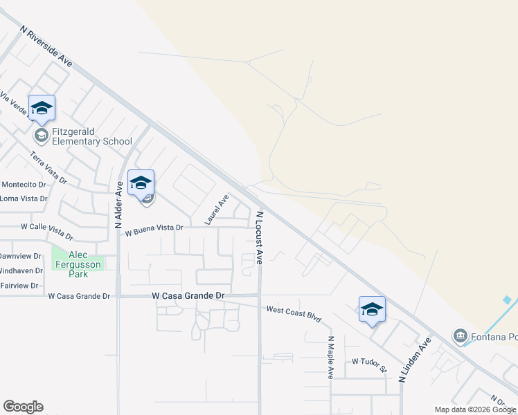 map of restaurants, bars, coffee shops, grocery stores, and more near 3460 North Locust Avenue in Rialto
