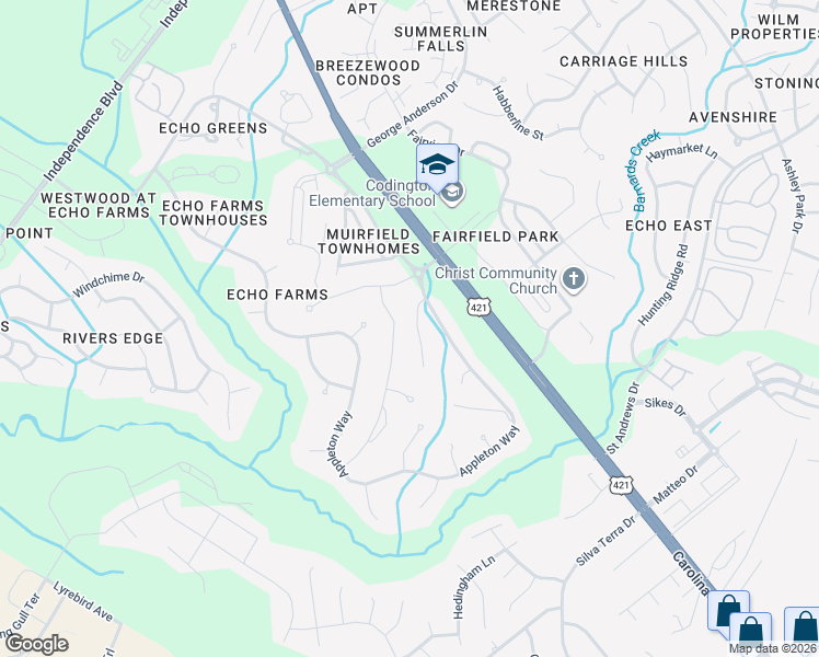 map of restaurants, bars, coffee shops, grocery stores, and more near 325 Foxhall Court in Wilmington