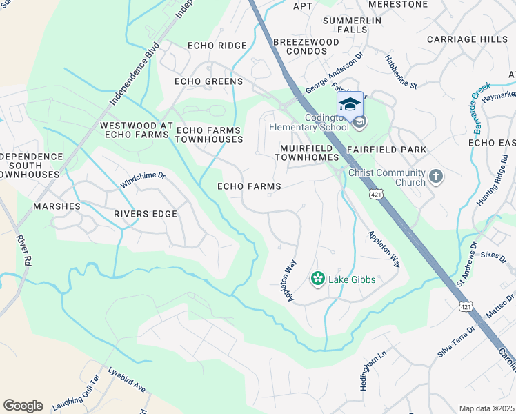 map of restaurants, bars, coffee shops, grocery stores, and more near 3965 Appleton Way in Wilmington
