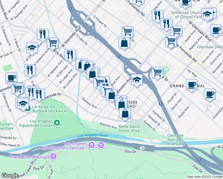 map of restaurants, bars, coffee shops, grocery stores, and more near 322 Raymond Avenue in Glendale