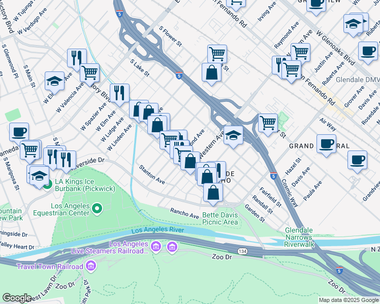 map of restaurants, bars, coffee shops, grocery stores, and more near 322 Raymond Avenue in Glendale