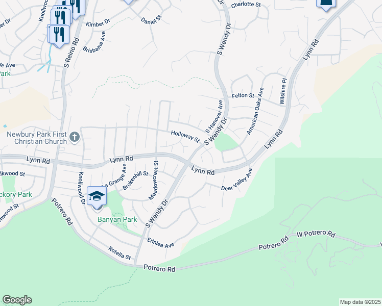 map of restaurants, bars, coffee shops, grocery stores, and more near 3330 Prairie Court in Thousand Oaks
