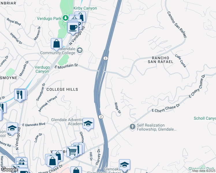 map of restaurants, bars, coffee shops, grocery stores, and more near 2015 Parcher Place in Glendale