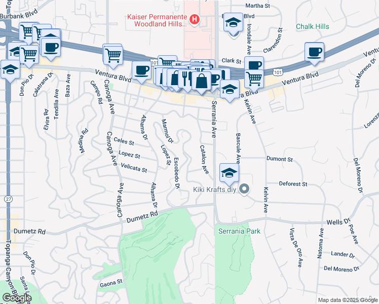 map of restaurants, bars, coffee shops, grocery stores, and more near 5040 Marmol Drive in Los Angeles