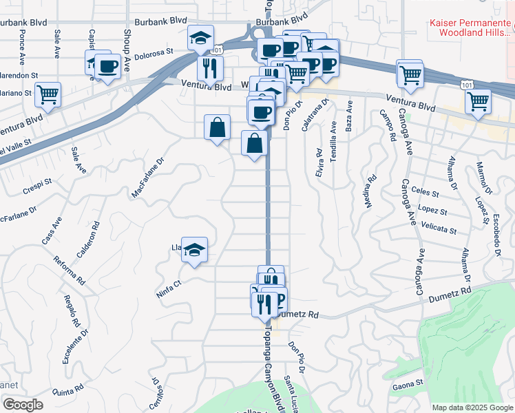 map of restaurants, bars, coffee shops, grocery stores, and more near 22014 Martinez Street in Los Angeles