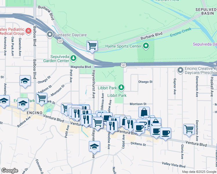 map of restaurants, bars, coffee shops, grocery stores, and more near 5041 Noeline Avenue in Los Angeles
