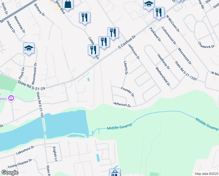 map of restaurants, bars, coffee shops, grocery stores, and more near 1748 Jefferson Dr in Florence