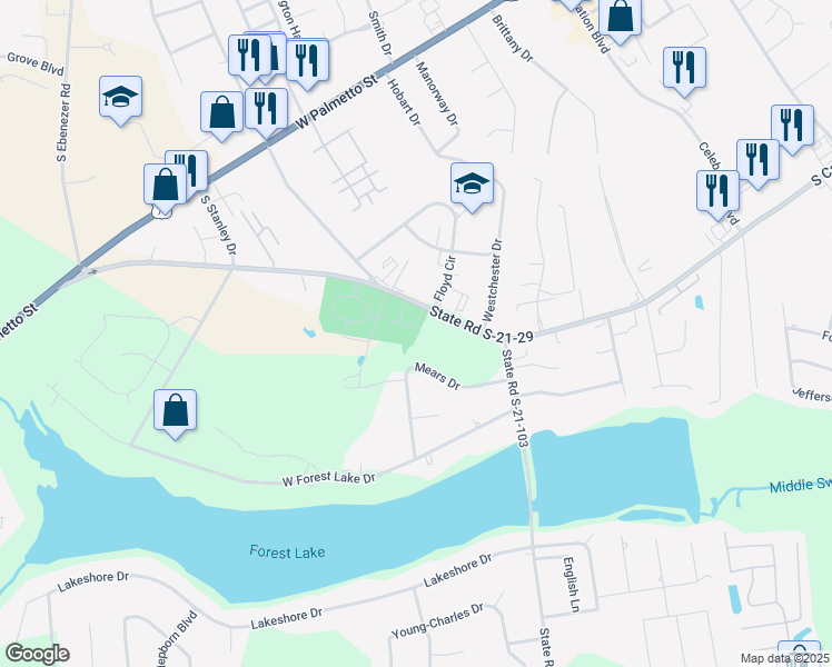 map of restaurants, bars, coffee shops, grocery stores, and more near 3308 South Cashua Drive in Florence