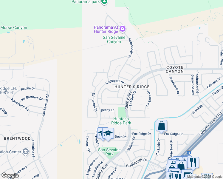 map of restaurants, bars, coffee shops, grocery stores, and more near 14696 Alberta Lane in Fontana
