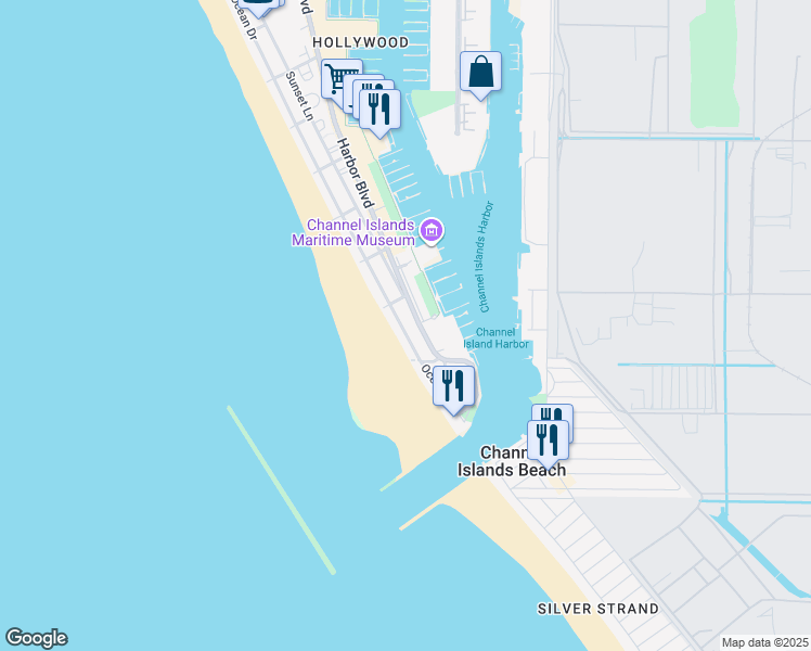 map of restaurants, bars, coffee shops, grocery stores, and more near 3350 Ocean Drive in Oxnard