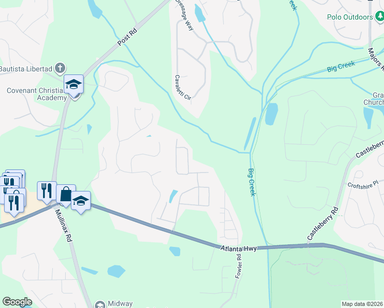 map of restaurants, bars, coffee shops, grocery stores, and more near 4975 Brierstone Drive in Alpharetta