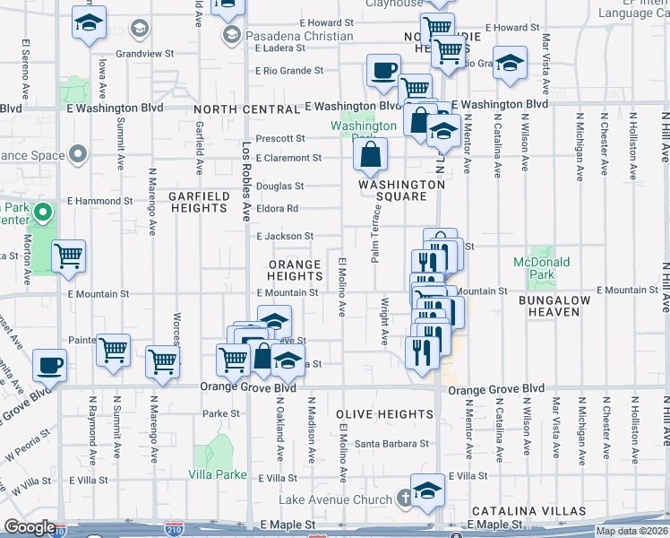 map of restaurants, bars, coffee shops, grocery stores, and more near 967 North El Molino Avenue in Pasadena