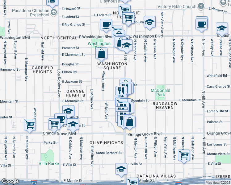 map of restaurants, bars, coffee shops, grocery stores, and more near 966 North Hudson Avenue in Pasadena