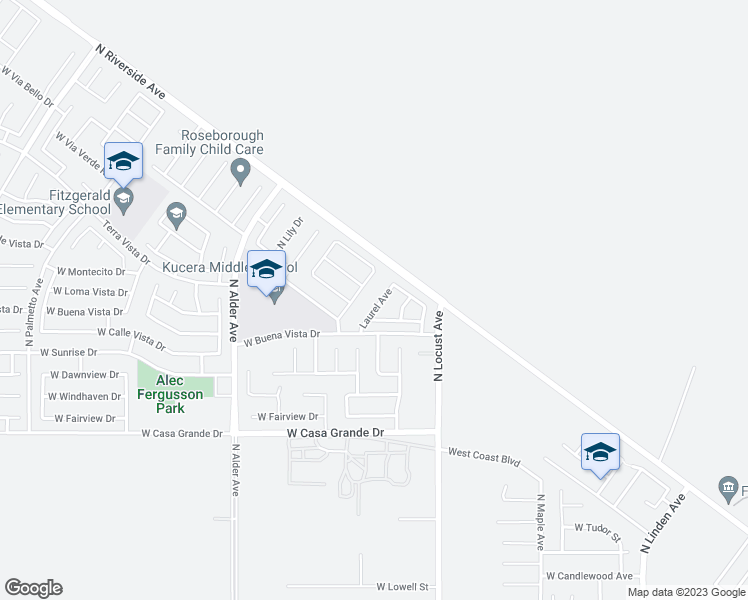map of restaurants, bars, coffee shops, grocery stores, and more near 3450 Laurel Avenue in Rialto