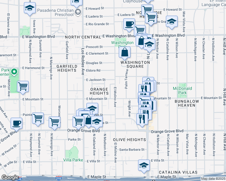 map of restaurants, bars, coffee shops, grocery stores, and more near 967 North El Molino Avenue in Pasadena