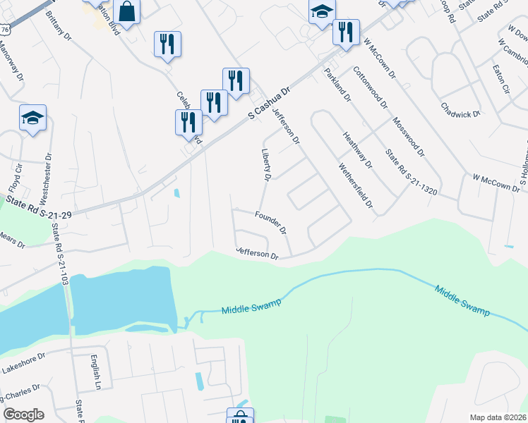 map of restaurants, bars, coffee shops, grocery stores, and more near 2838 Founder Drive in Florence
