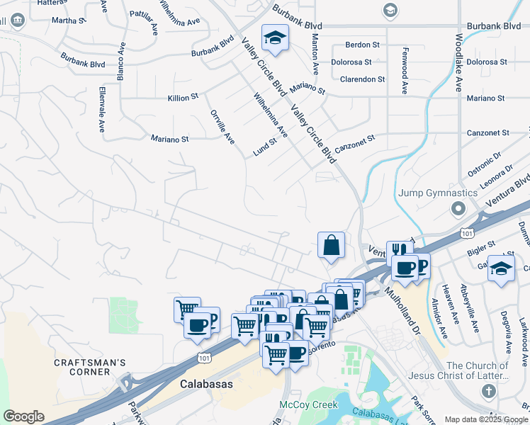 map of restaurants, bars, coffee shops, grocery stores, and more near 5030 Orrville Avenue in Los Angeles