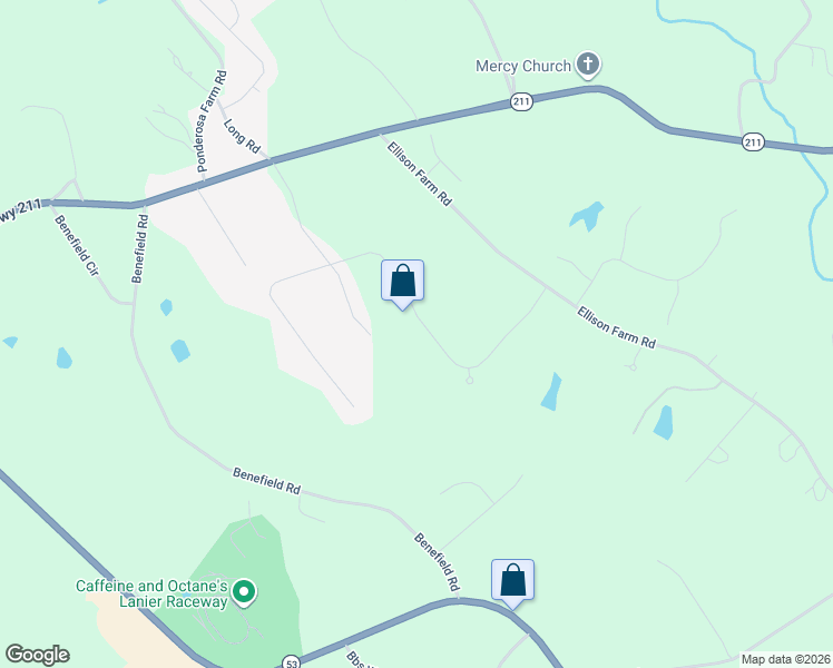 map of restaurants, bars, coffee shops, grocery stores, and more near 1268 Overland Park Drive in Braselton