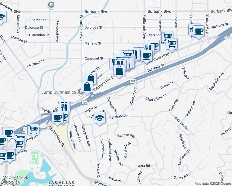 map of restaurants, bars, coffee shops, grocery stores, and more near 22968 Avenue San Luis in Los Angeles