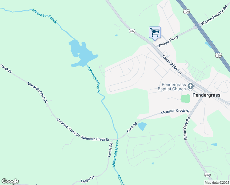 map of restaurants, bars, coffee shops, grocery stores, and more near 477 Starbuck Parkway in Pendergrass