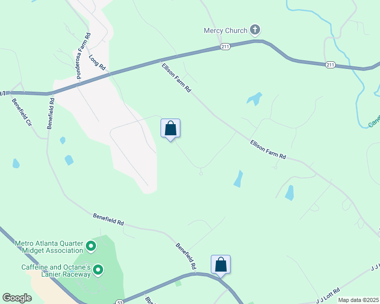 map of restaurants, bars, coffee shops, grocery stores, and more near 1277 Overland Park Drive in Braselton