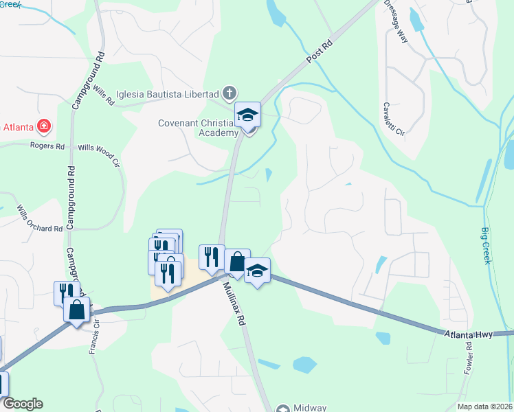 map of restaurants, bars, coffee shops, grocery stores, and more near 7220 Post Park Way in Cumming