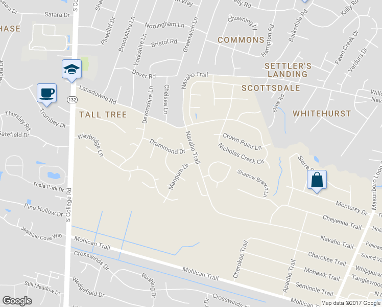 map of restaurants, bars, coffee shops, grocery stores, and more near 4836 Drummond Drive in Wilmington