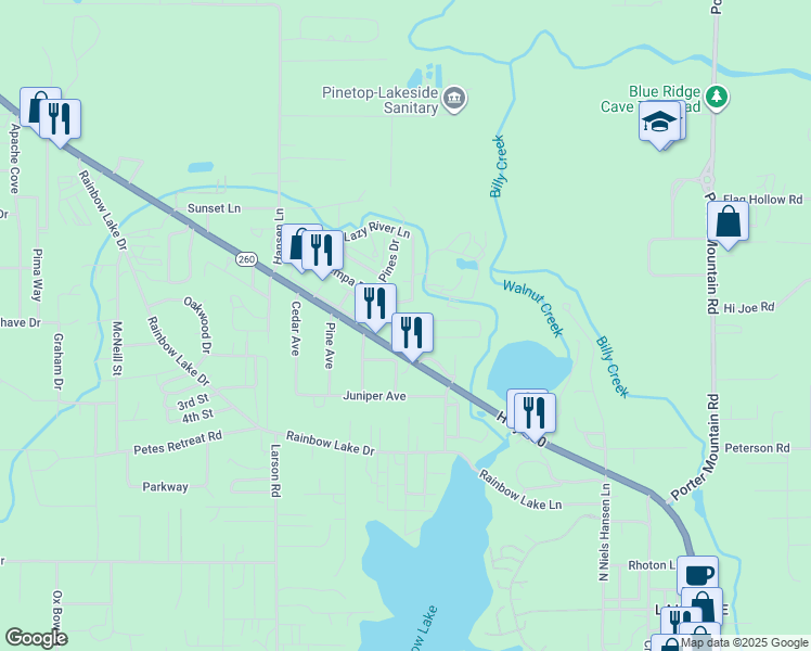 map of restaurants, bars, coffee shops, grocery stores, and more near 2779 Pinon Drive in Lake of the Woods