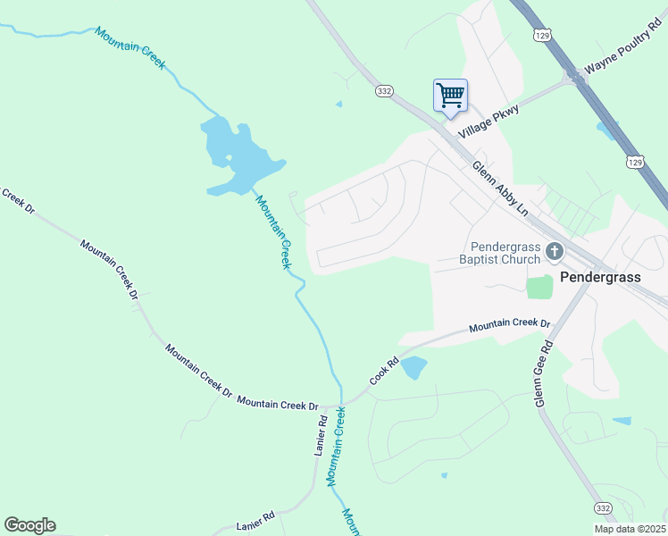map of restaurants, bars, coffee shops, grocery stores, and more near 477 Starbuck Parkway in Pendergrass