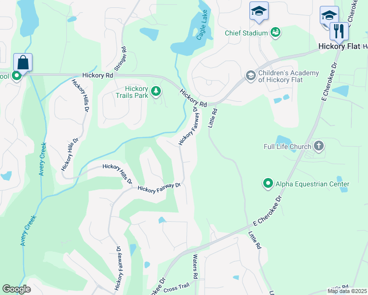 map of restaurants, bars, coffee shops, grocery stores, and more near 4021 Hickory Fairway Drive in Woodstock
