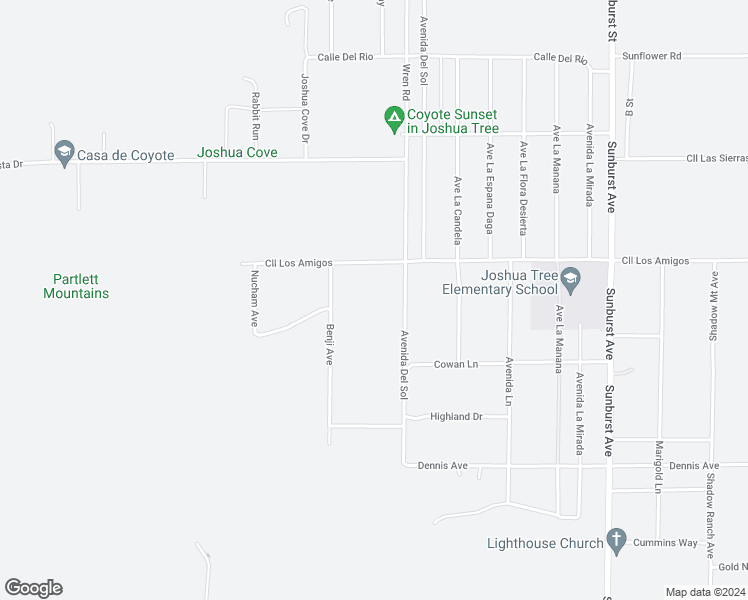 map of restaurants, bars, coffee shops, grocery stores, and more near 4974 Avenida Del Sol in Joshua Tree