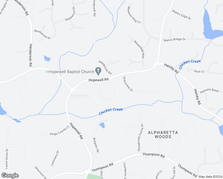map of restaurants, bars, coffee shops, grocery stores, and more near 525 Hopewell Downs Drive in Alpharetta