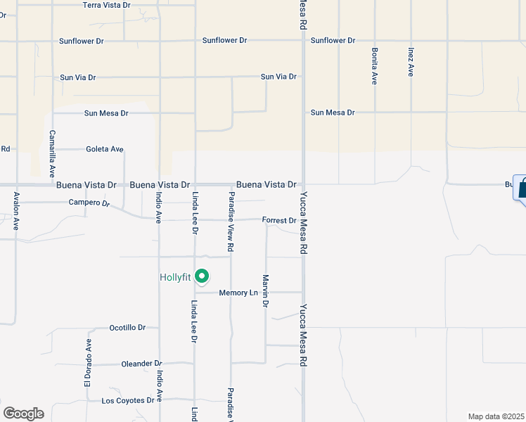 map of restaurants, bars, coffee shops, grocery stores, and more near 59188 Forrest Drive in Yucca Valley